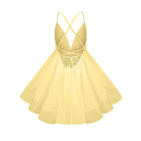 Destiny Mini Dress Yellow Shirred Flounced