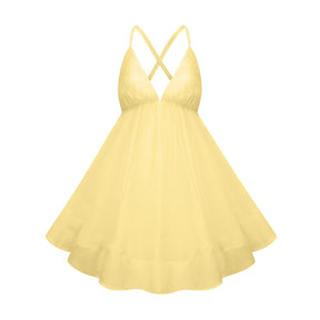 Quincie Yellow Shirred Flounced Mini Dress