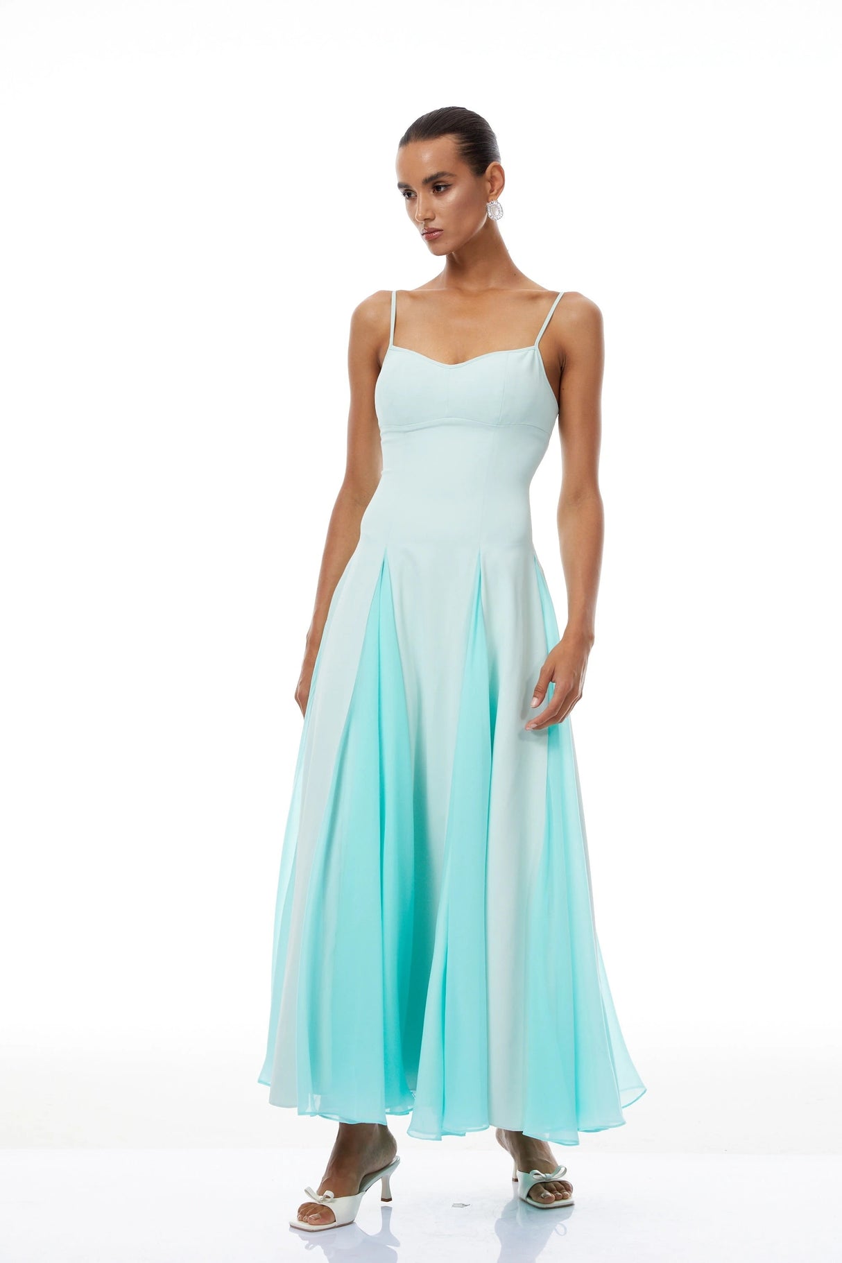 Quincy Green Tulle Godet Panel Maxi Dress