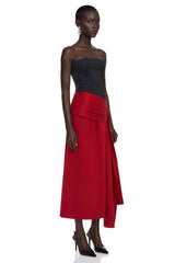 Quinn Red Color Block Twist Front Midi Dress