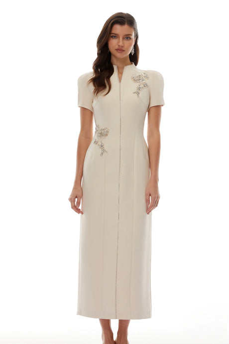 Camilla Midi Dress Neutral Floral Crystal