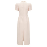 Quintella Neutral Floral Crystal Midi Dress
