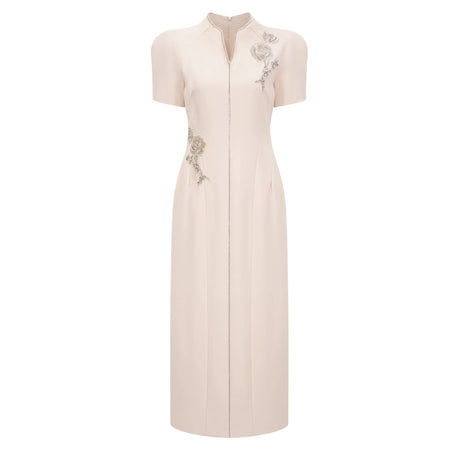 Camilla Midi Dress Neutral Floral Crystal