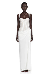 Quintina White Ruched Maxi Dress with Lace Panels