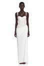 Quintina White Ruched Maxi Dress with Lace Panels