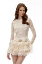 Quintina White Ruffled Lace Mini Dress with 3D Florals