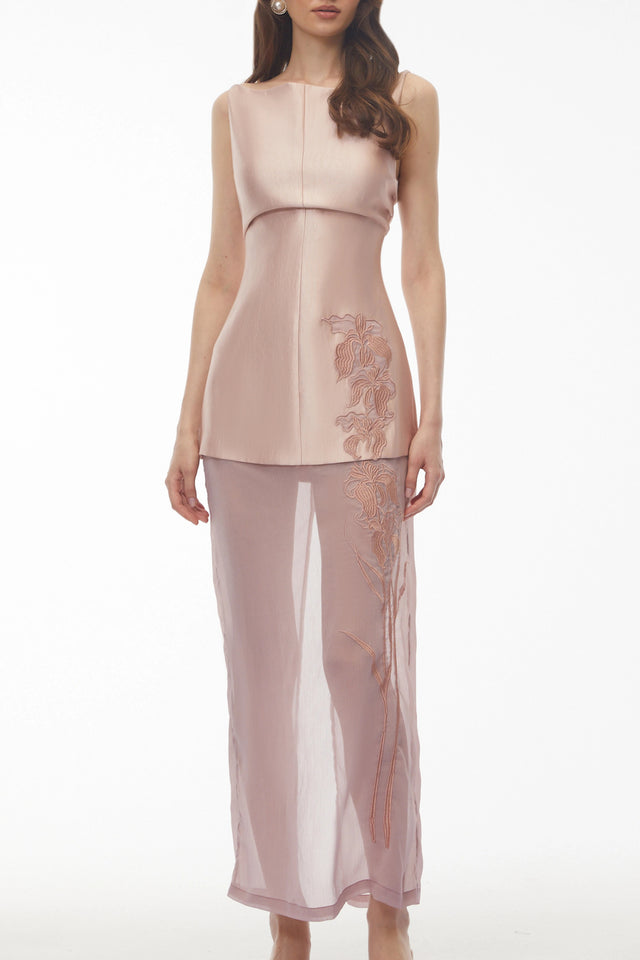Quiteria Blush Pink Floral Embroidered Maxi Dress