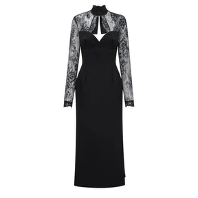Quitterie Black Lace Panel Maxi Dress