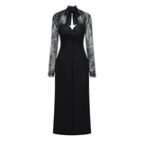 Quitterie Black Lace Panel Maxi Dress