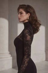 Quitterie Black Lace Panel Maxi Dress