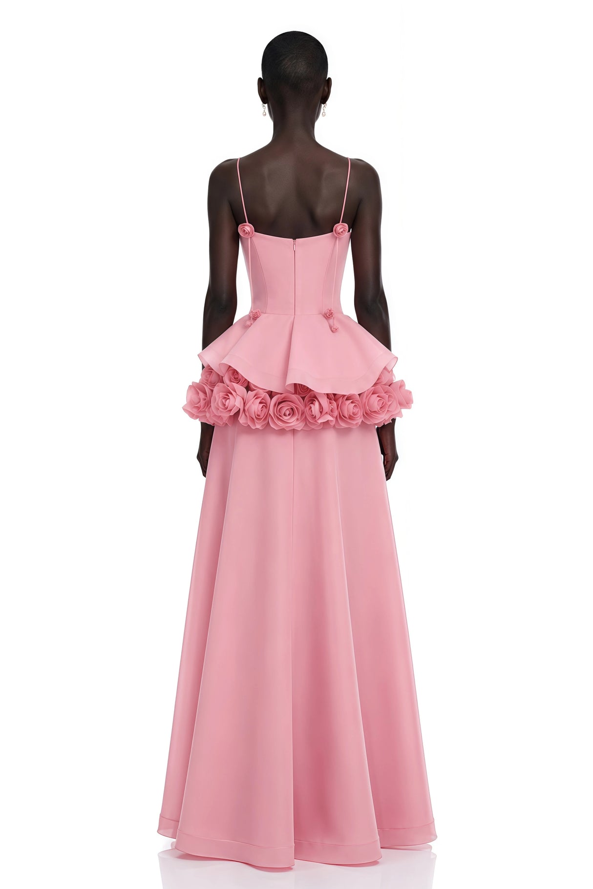 Quitterie Pink Asymmetrical Maxi Dress with 3D Florals