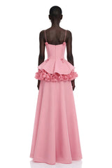 Quitterie Pink Asymmetrical Maxi Dress with 3D Florals