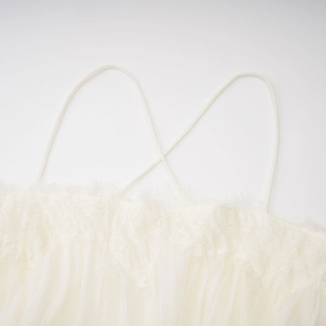 Ginetta Mini Dress Beige Tiered with Lace Trim