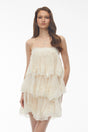 Rachel Beige Tiered Mini Dress with Lace Trim