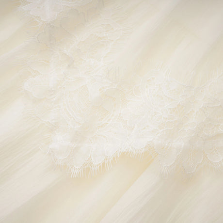 Emanuela Mini Dress Beige Tiered with Lace Trim