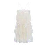 Rachel Beige Tiered Mini Dress with Lace Trim