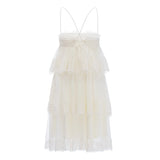Rachel Beige Tiered Mini Dress with Lace Trim