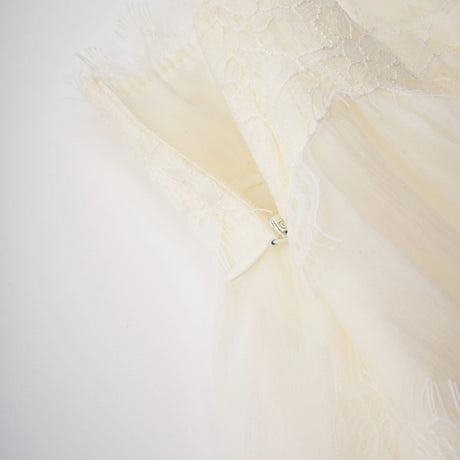 Emanuela Mini Dress Beige Tiered with Lace Trim