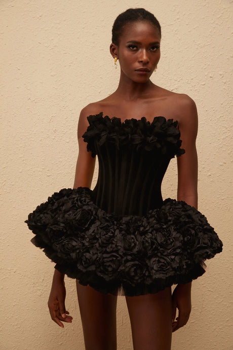 Celeste Mini Dress Black 3D Petal Tulle