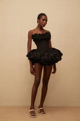 Rachel Black 3D Petal Tulle Mini Dress