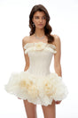Rachel Cream Off Shoulder Ruffled Mini Dress with 3D Florals