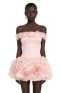 Rachel Pink Off Shoulder Ruffled Mini Dress with 3D Florals