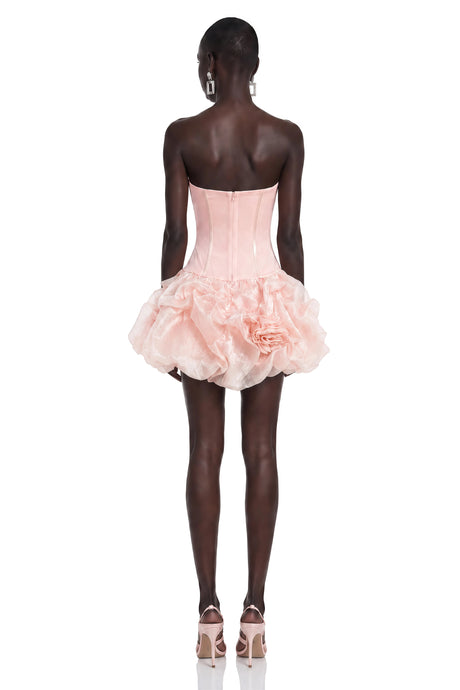 Barbara Mini Dress Pink Off Shoulder Ruffled with 3D Florals