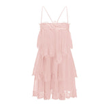 Rachel Pink Tiered Mini Dress with Lace Trim