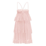 Rachel Pink Tiered Mini Dress with Lace Trim