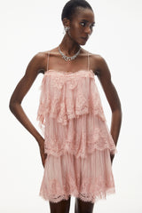 Rachel Pink Tiered Mini Dress with Lace Trim