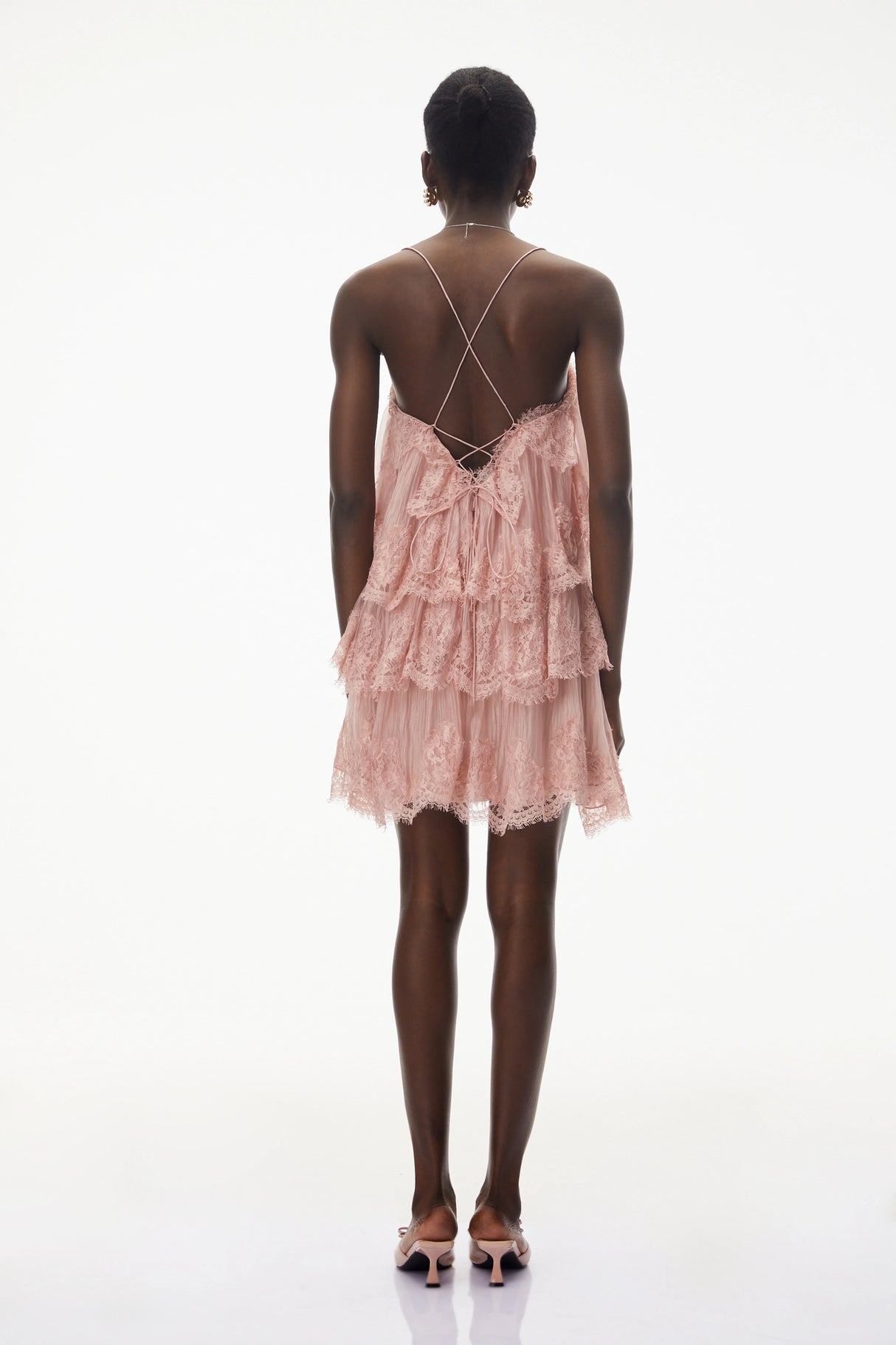 Rachel Pink Tiered Mini Dress with Lace Trim