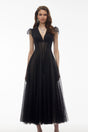 Radiya Black Floral Lace Pleated Maxi Dress
