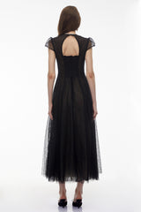 Radiya Black Floral Lace Pleated Maxi Dress