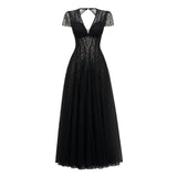 Radiya Black Floral Lace Pleated Maxi Dress