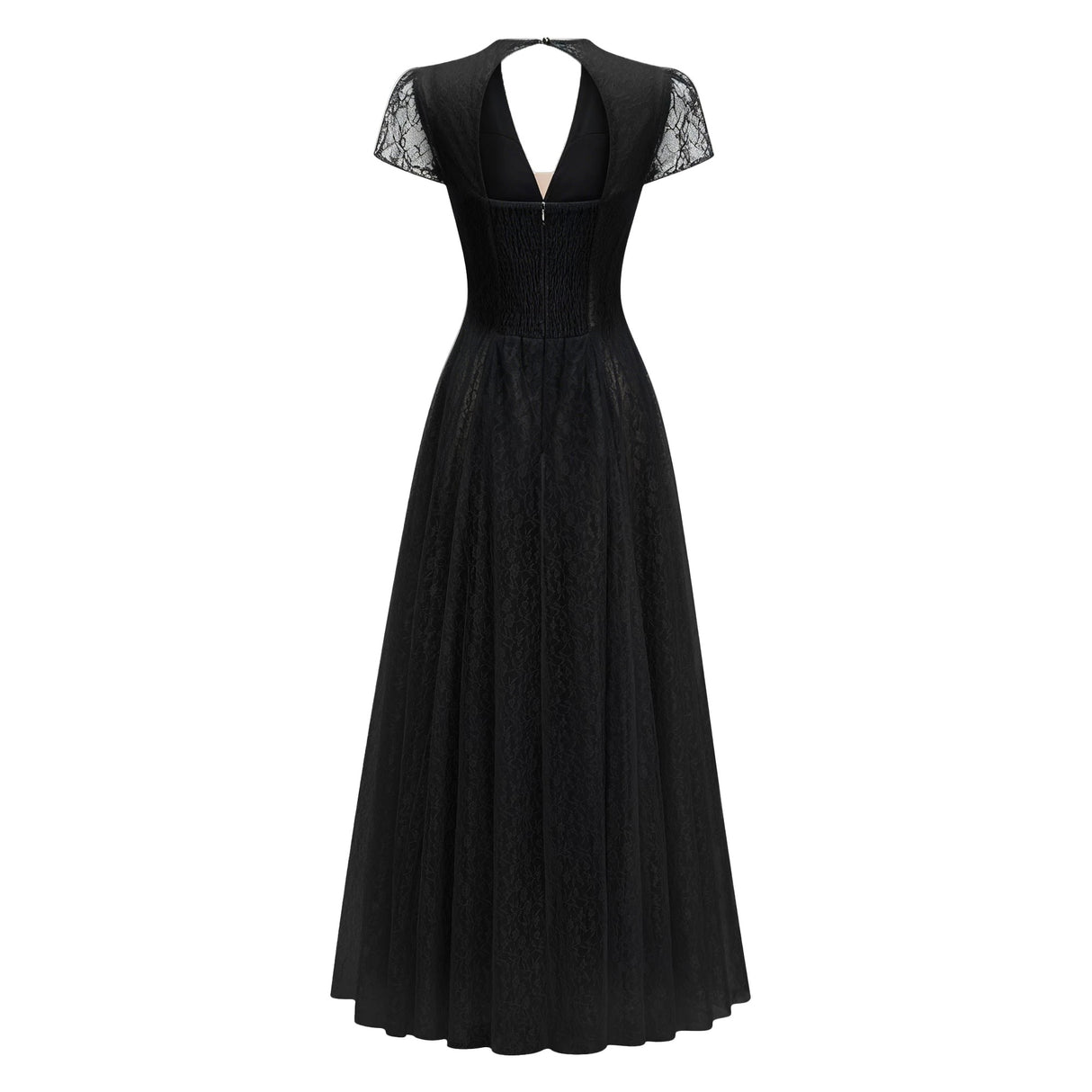Radiya Black Floral Lace Pleated Maxi Dress