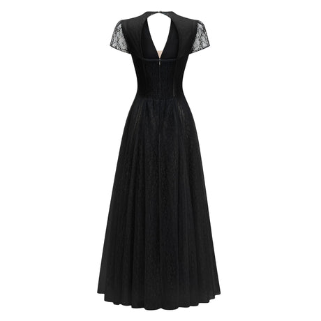 Costanza Maxi Dress Black Floral Lace Pleated