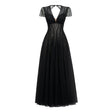 Radiya Black Floral Lace Pleated Maxi Dress