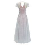 Radiya Blue Floral Lace Pleated Maxi Dress