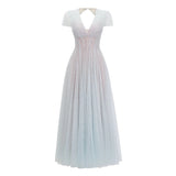 Radiya Blue Floral Lace Pleated Maxi Dress