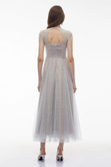 Radiya Blue Floral Lace Pleated Maxi Dress