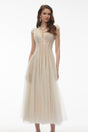 Radiya Cream White Floral Lace Pleated Maxi Dress