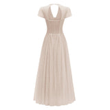Radiya Cream White Floral Lace Pleated Maxi Dress
