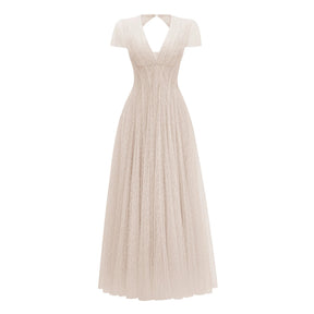 Radiya Cream White Floral Lace Pleated Maxi Dress
