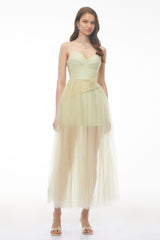 Radiya Sage Green Lace Pleated Maxi Dress
