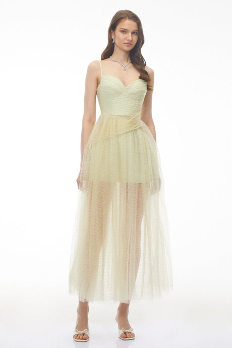 Zita Maxi Dress Sage Green Lace Pleated