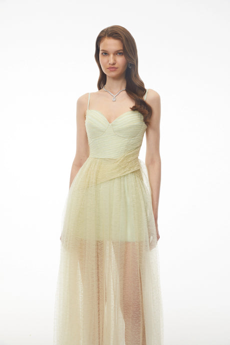 Zita Maxi Dress Sage Green Lace Pleated