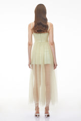 Radiya Sage Green Lace Pleated Maxi Dress
