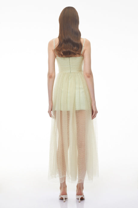 Zita Maxi Dress Sage Green Lace Pleated