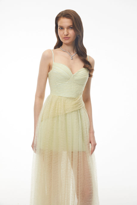 Zita Maxi Dress Sage Green Lace Pleated