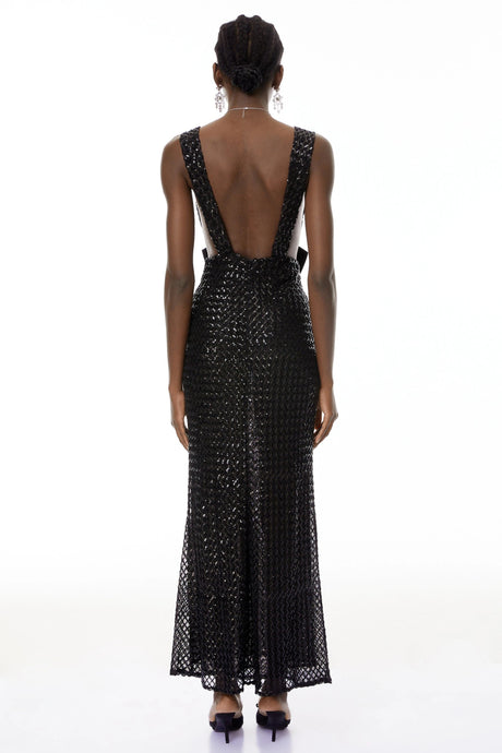 Zelda Maxi Dress Black Deep V-Neck Bodycon
